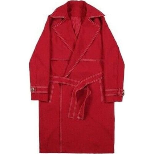 Autumn Winter Fashion Warm Men Loose Casual Coats Long Jacket Trench Coat Outerwear Vintage Hip Hop Red Overcoat