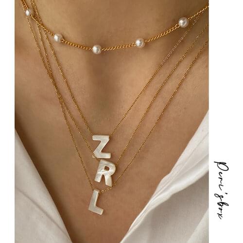 PerisBox Natural Sea Shell Letter Necklace Thin Chain Initial Necklaces for Women Dainty Pearl Choker Necklace Collier Coquilla