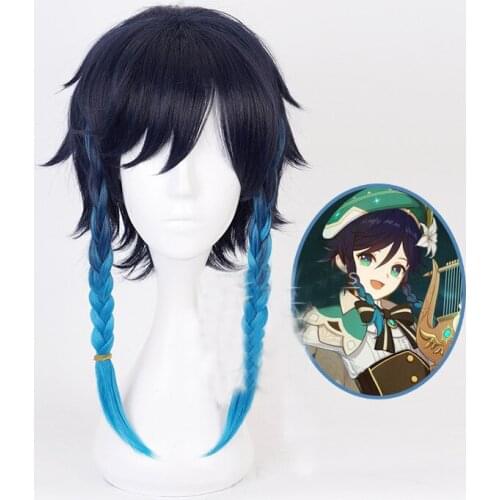 Genshin Impact Venti Cosplay Wig Synthetic Heat Resistant Hair Wigs Halloween Carnival Cosplay Costume Accessories