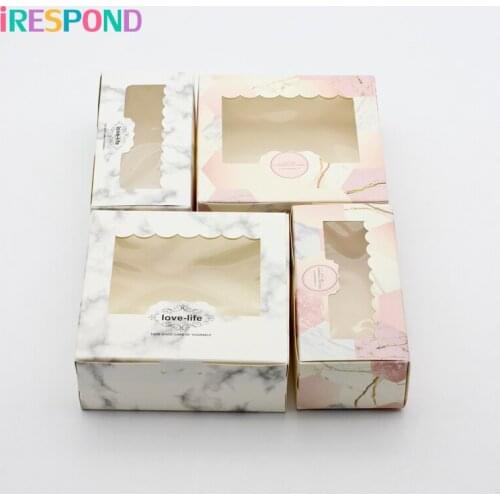 50pcs Candy Gift Boxes For Wedding Party Cup cake Favor Gift Box Window Paper Packaging Cookies Birthday Pink Marble Cardboard