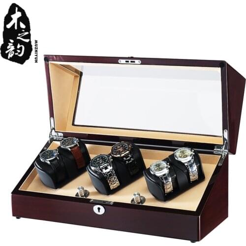 6 Watch Winders Wooden High Gloss PE Finish Japanese Quiet Motor Acrylic Window Storage Display Watches Box With LED Light Case