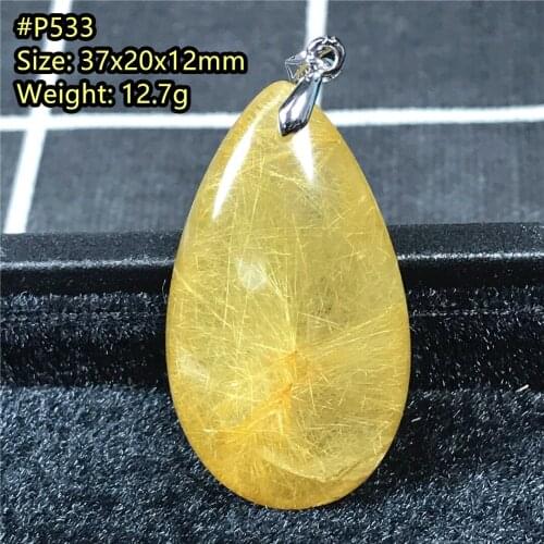 Natural Gold Rutilated Pendant Jewelry For Woman Lady Man Water Drop Wealth Luck Gift Beads Gemstone Silver Crystal Stone AAAAA