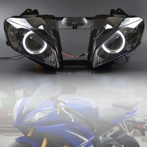 Custom Modified Assembled White Angel Eyes Projector HID Conversion Headlight Fits For Yamaha YZF-R6 2008-2015