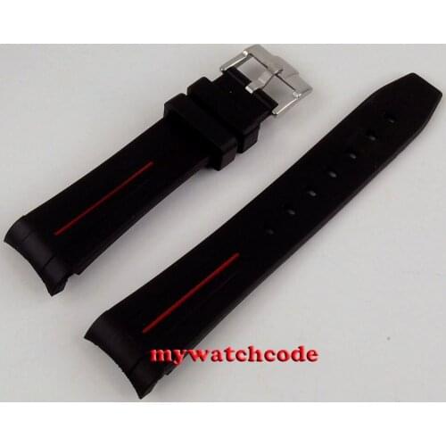 20mm Black Green Blue Curved End Rubber Watchband For 40mm parnis bliger GMT watch