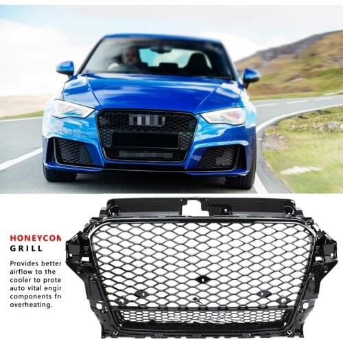 Honeycomb Grill Mesh Gloss Black for Audi A3/S3 8V 2014 2015 2016 RS3 Quattro Style Hex Mesh Front Bumper Hood Grille