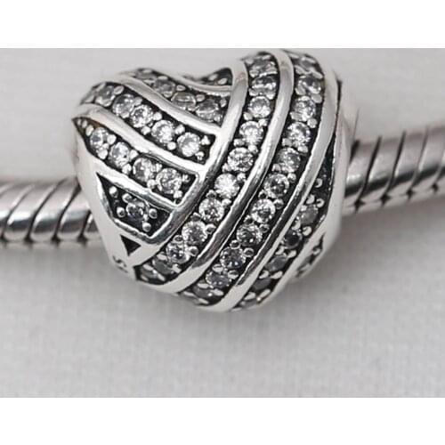 Authentic S925 Bead DIY Jewelry Love Lines Charm fit Lady Bracelet Bangle Pave Clear CZ Girl Gift