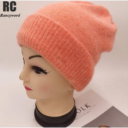 2021 Rabbit Fur Winter Hat for Women Solid Beanie Cashmere Wool Cap Female Knitted Skullies Beanies Warm Soft Knit Hat Bonnet