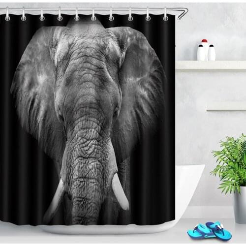 Elephant Shower Curtain Fabric Polyester Waterproof Animal Bathroom Shower Curtain Set with Hooks Bath Screen Bathtub Decoration