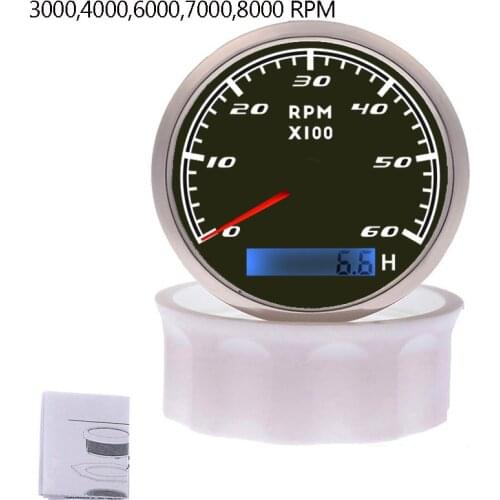 Car Boat TachometerGauge with LCD Hourmeter 3000,4000,6000,7000,8000 RPM Tacho Meter with Red Backlight