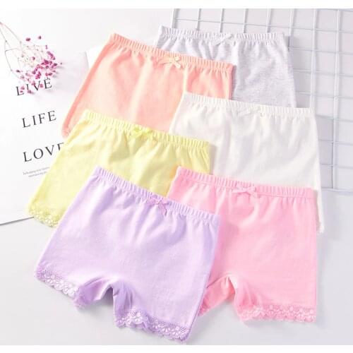 Hot sales new free shipping girls cotton lace boxer shorts panties kids solid children underwear 2-10years 6pcs/lot