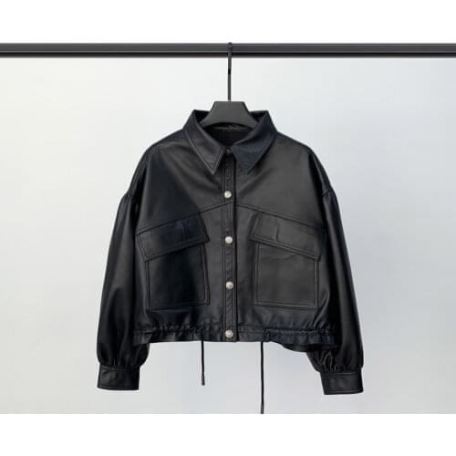 Spring 2021 New Hong Kong Fashion Leather hort Heavy Industry Leather Jacket Sheep Leather Korean Edition Jacket Cool