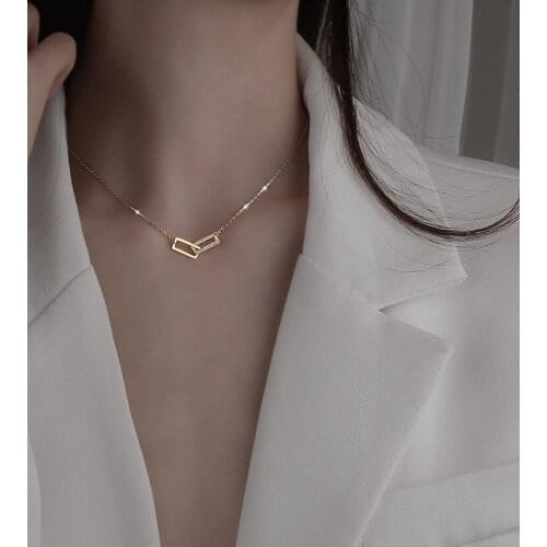 Vintage Gold Double Square Paper Clip Pendant Necklace for Women Wedding Party Clavicle Collar Necklaces Jewelry