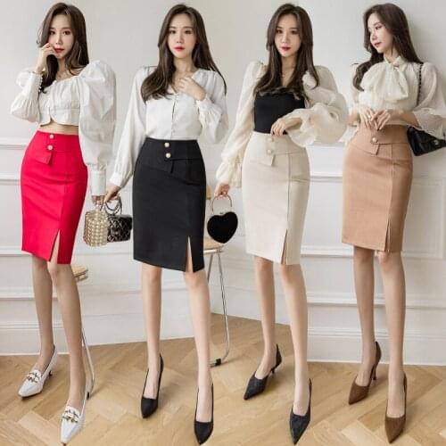 OL Ladies New Hip Skirts Mid-length Personalized High Waist Design Style Fashion Midi Skirt Sexy Young Women Solid Color BSQ266