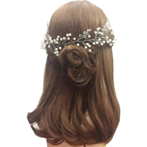 Gold Handmade Pearls Crystal Bridal Headband Tiara Crown Wedding Hair Accessories Elegant Charming Headpiece Women Hair Jewelry