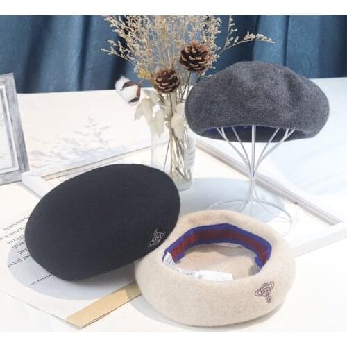 Japan Queen Mother plus size hat classic Saturn embroidery solid color wild retro warm pure wool beret women