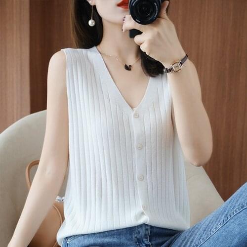 2021 Spring Summer Autumn New Womens Single Breasted Knitted Sleeveless Casual Cardigan V-Collar Sweaters Fashion Comfortable