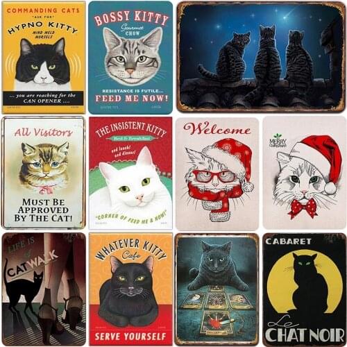 Cat Tin Sign Vintage Metal Sign Plaque Metal Wall Decor Iron Painting Wall Decoration Retro Poster For Home Pet Shop Decoration