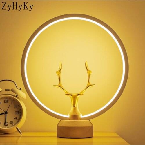 ZyHyKy Deer Head Night Light LED Wood Table Lamp Bedroom Bedside Night Light Dimmable LED Lighting Creative Home Decoration Gift