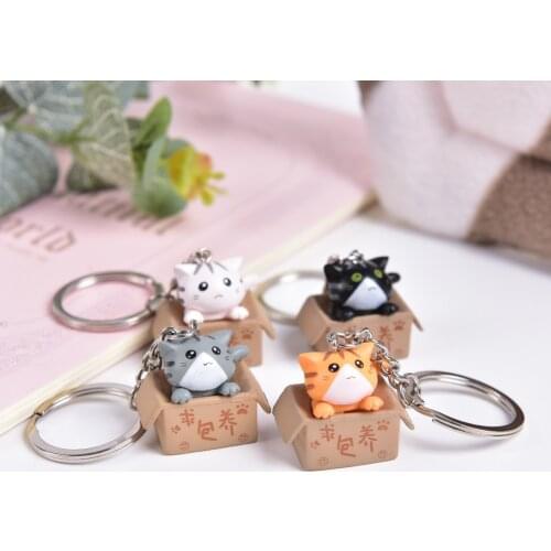 1pc Creative Personality Cute Little Cat Box Keychain Bag Pendants For Women Men Kawaii Bag Accessories Fashion Letter Keychain