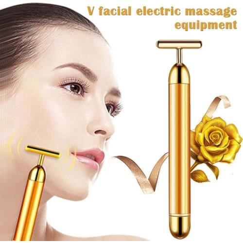 24k Golden Pulse Energy Facial Massager Beauty Bar T Shape Electric Face Massager for Tight Firming Lift Daily Skin Care MPwell