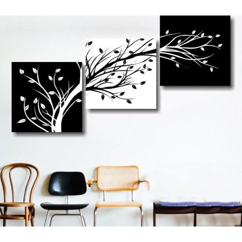 3 Panel Black and White Tree Leaves Posters Wall Art Canvas Pictures Home Decor Paintings Accessories for Living Room Decoration
