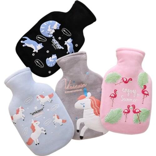 350 ml Portable Women Hot Water Bottle Cartoon Flamingo Hand Warmer Bouillotte Unicorn Hot Water Bags For Home Or Work Office