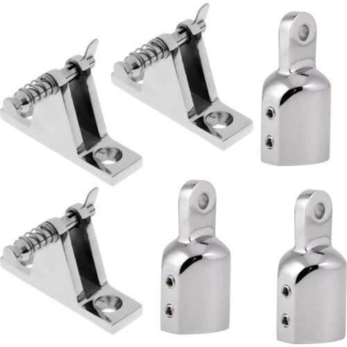 3x Marine Boat Deck Hinge Mount with 3Pcs 1 inch (25mm) Eye End Cap Bimini Top Fitting