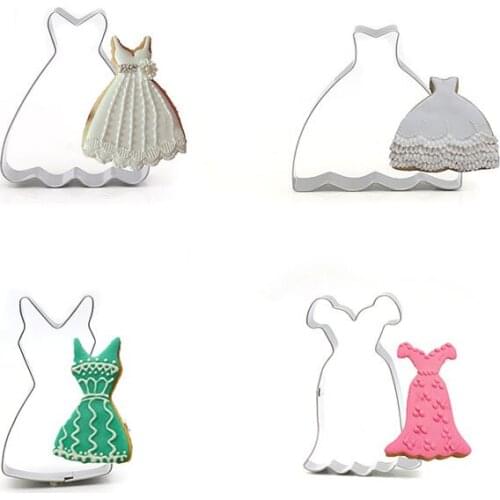 4pcs/lot Stainless Steel Skirt Dress Biscuit Mold Groom Bride Fondant Cake Mold Baking Pastry Tools LB 382