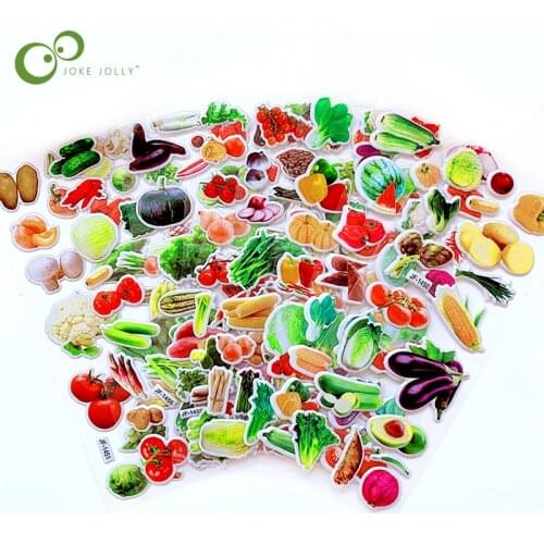 5 Sheets Vegetable Sticker Cute DIY Stickers Cartoon Children Food Stickers Toys PVC Scrapbook Gifts For Kids GYH