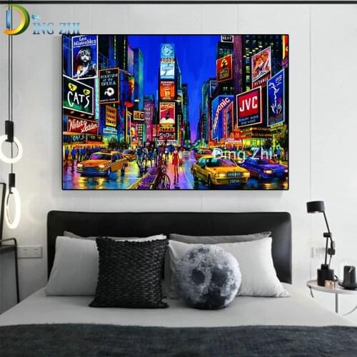 5D Diy Diamond Painting New York Times Square Wallpaper Diamond Mosaic Embroidery City View Cross Stitch Stick Drill Sticker Kit