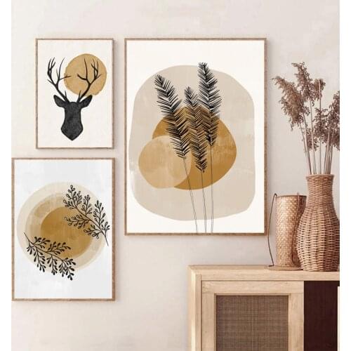 Bohemia Monstera Vase Reed Deer Abstract Wall Art Canvas Painting Nordic Posters And Prints Wall Pictures For Living Room Decor