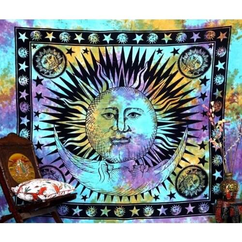 BeddingOutlet Colorful Tapestry Psychedelic Celestial Indian Sun Tapestry Wall Hanging Throw Bohemian Door Curtain 145cmx165cm