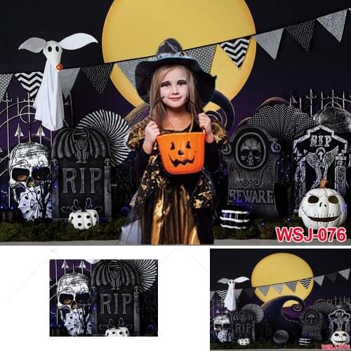 Halloween Backdrop Terror Tombstone Grave Night Full Moon Pumpkin Baby Birthday Party Photography Background for Photo Studio
