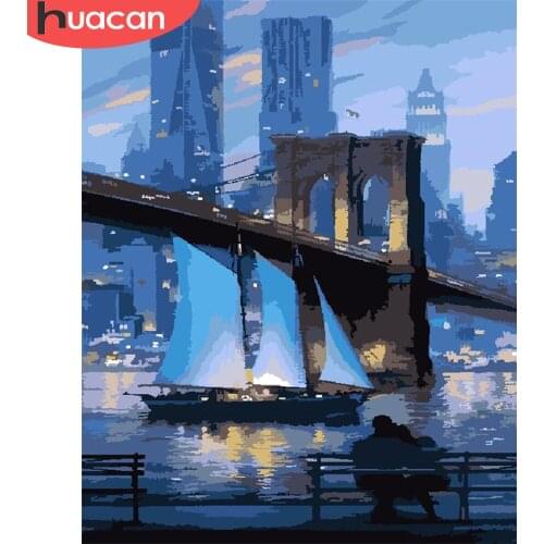 HUACAN Painting By Number Bridge Hand Painted Paintings Art Drawing On Canvas DIY Pictures By Numbers Scenery Kits Home Decor