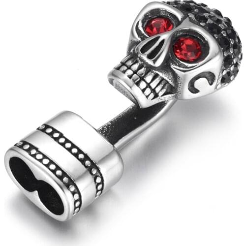 316L Stainless Steel Red Eye Skull Hook End Bead Connector Double Hole 5mm Bracelet Closure for DIY Accessories Jewelry Making