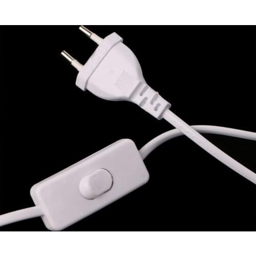 1.8m EU Plug Cable White Line with On/Off Switch Button Power Cord For LED Lamp