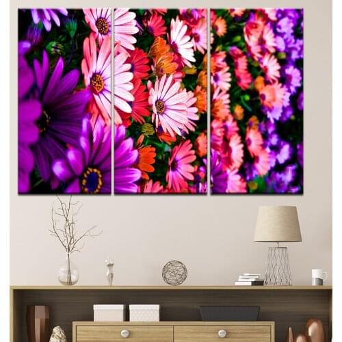 Canvas Painting many Colorful flowers 3 Pieces Wall Art Painting Modular Wallpapers Poster Print for living room Home Decor