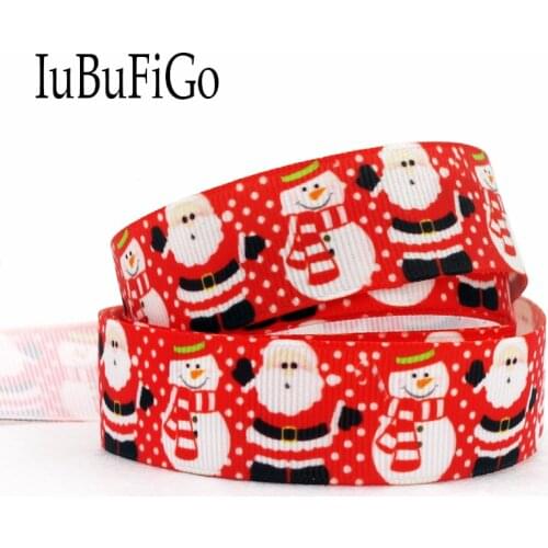 [IuBuFiGo] 50 yard 7/8" 22mm Merry Christmas Printed Grosgrain Ribbon Santa Claus Red ribbon For Home Decoration 4546