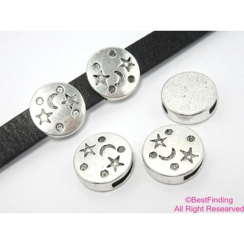 10mm Flat leather findings 10x2mm stars moon face leather slider FF23