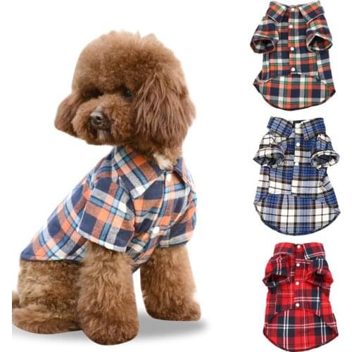 Summer Pet Dog Cat Clothes Cotton Short Sleeve Shirts Puppy Dog Kitten Clothing Plaid Dog T Shirt