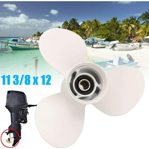 11 3/8X12 Boat Outboard Propeller For Yamaha 40 48 50 55 60HP Aluminum 13 Spline Tooths Diameter 90mm White 3 Blades