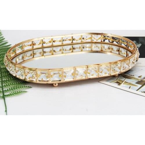 Nordic style metal mirror tray desktop coffee table storage tray model room decorations American glass fruit bowl