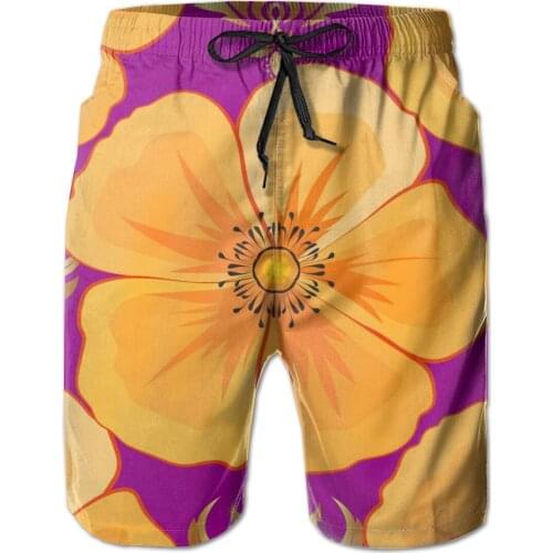 Mens Beach Short Swim Shorts Blooming Cosmos Flowers And Gold Leaves Surfing Maillot De Bain Sport Mens Board Shorts Swimwear