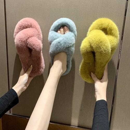 The New Plush One-word Drag Lazy Child Wear Large Size Thick-soled Open-toed Slippers Women