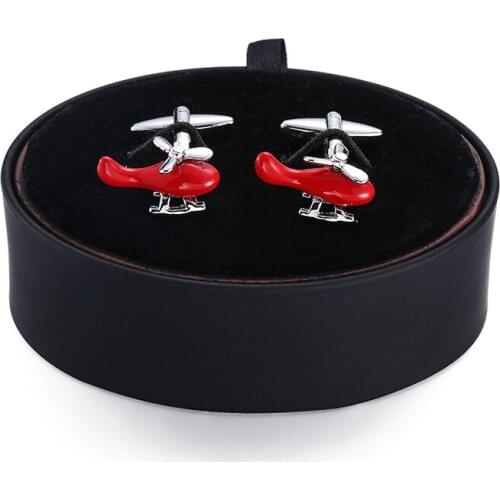 DY new high quality brass red helicopter Cufflinks Black leather box set men French Cufflinks Gift Set FREE SHIPPING