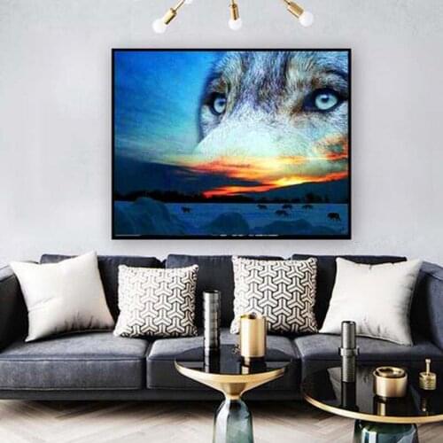 New 5D DIY Full Diamond Embroidery Wolf Cross Stitch Kits Diamond Painting Animal Mosaic Snow Picture Of Rhinestone Home Decor