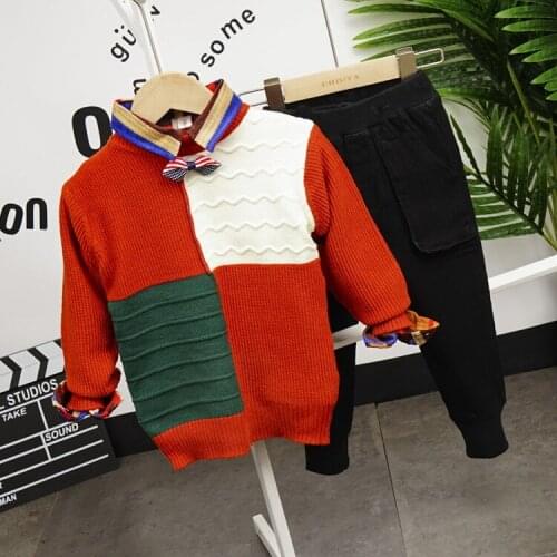 2020 New Fashion Set (Knitted sweaters, striped shirts Pants) Childrens Boys Spring 3piece Childrens Clothes set 2-6years