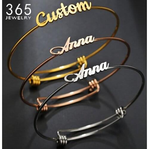 New Stainless Steel Adjustable Customized Bangle Personalized Nameplate Letter Bracelet For Women Girl Jewelry Wedding Gift