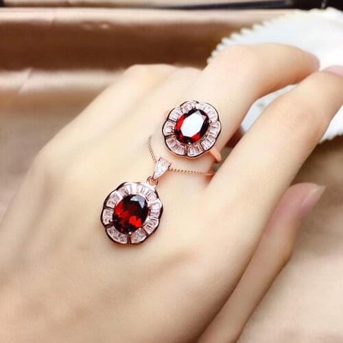 Charming red garnet gemstone ring necklace women silver fine jewelry natural garnet Jan birthstone birthday party gift wine red