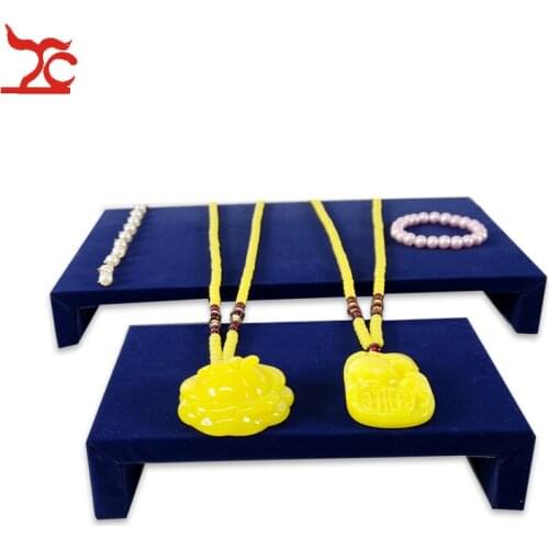 Blue Velvet Black White PU Jewelry Organizer Table Shelf 2 Sizes Window Store Display Raiser Exhibition Rack Counter Stand Tray